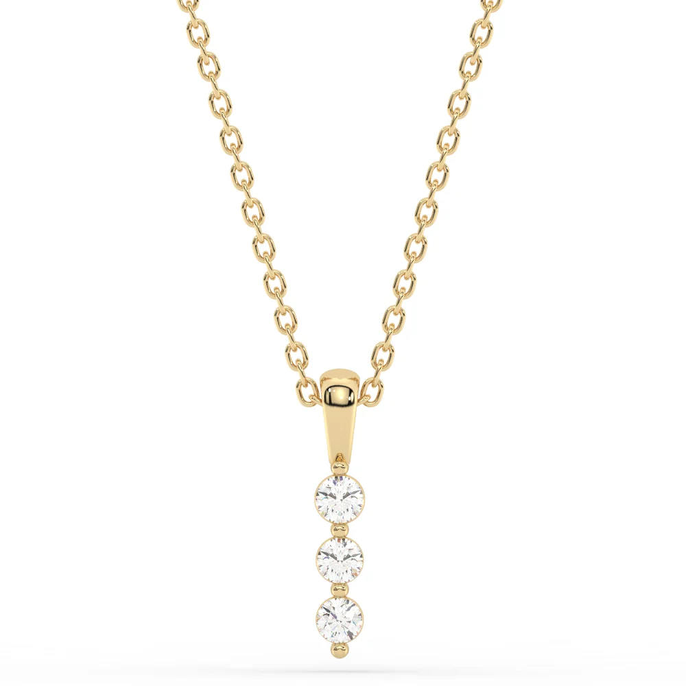 <span style="color:purple">SPECIAL!</span> .20ct G SI 14K Yellow Gold Three Stone Diamond Pendant Necklace  18" Long Chain
