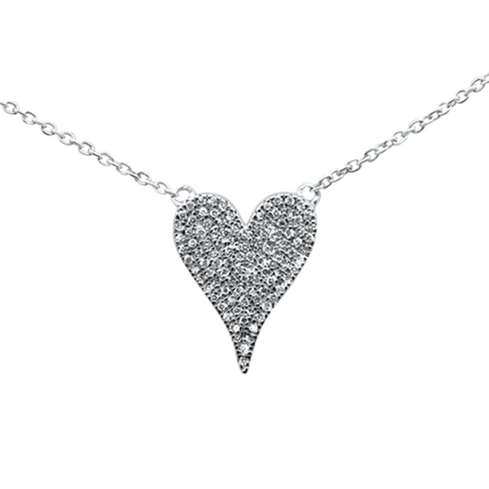 <span style="color:purple">SPECIAL!</span> .33ct G SI 14K White Gold Diamond Heart Drop Trendy Pendant Necklace 16+2" Ext