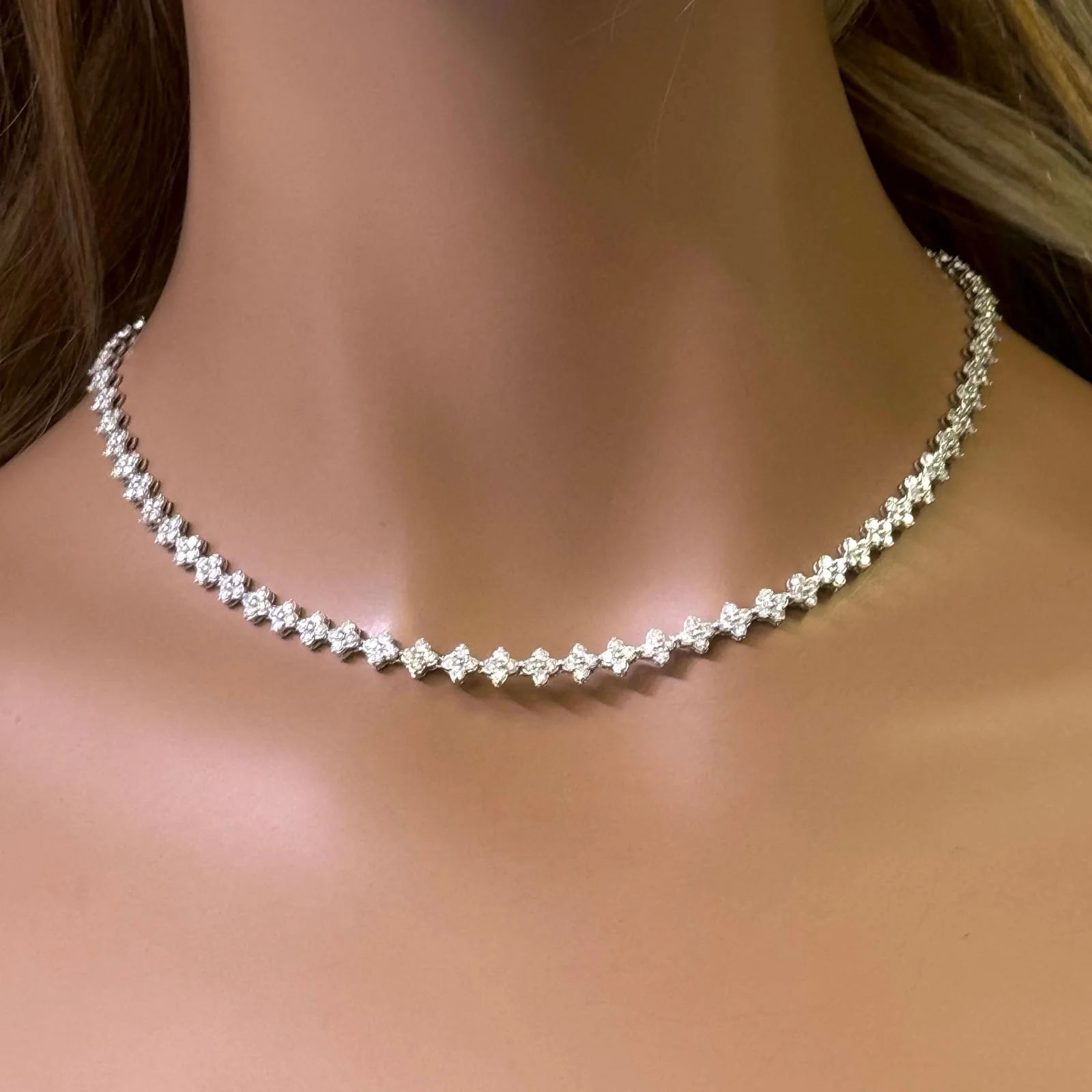 <span style="color:purple">SPECIAL!</span> 5.21ct G SI 14K White Gold Diamond Flower Necklace 16" Long