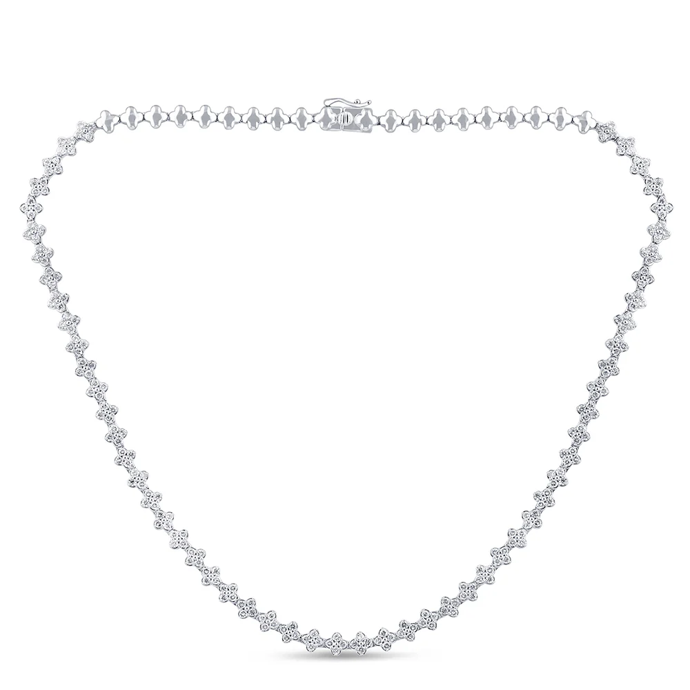 <span style="color:purple">SPECIAL!</span> 5.21ct G SI 14K White Gold Diamond Flower Necklace 16" Long - Image 3
