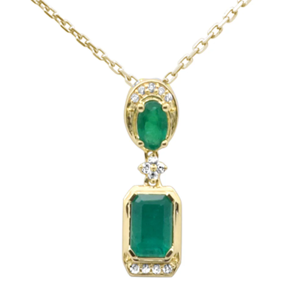 <span style="color:purple">SPECIAL!</span> .77ct G SI 14K Yellow Gold Diamond & Natural Emerald Pendant Necklace  18" Long Chain