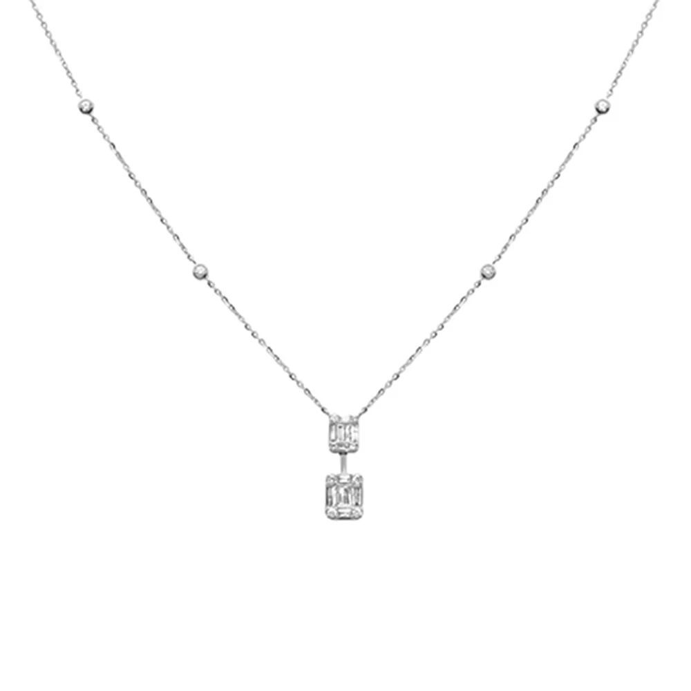 <span style="color:purple">SPECIAL!</span> .36ct G SI 14K White Gold Round & Baguette Diamond Pendant Necklace 16+2" Ext Long - Image 2