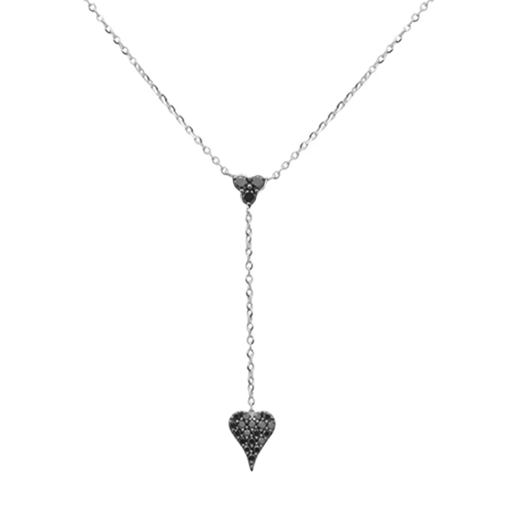 <span>DIAMOND CLOSEOUT! </span> .20ct G SI 14K White Gold Diamond Black Diamond Heart Drop Pendant Necklace  16+2" Ext Long