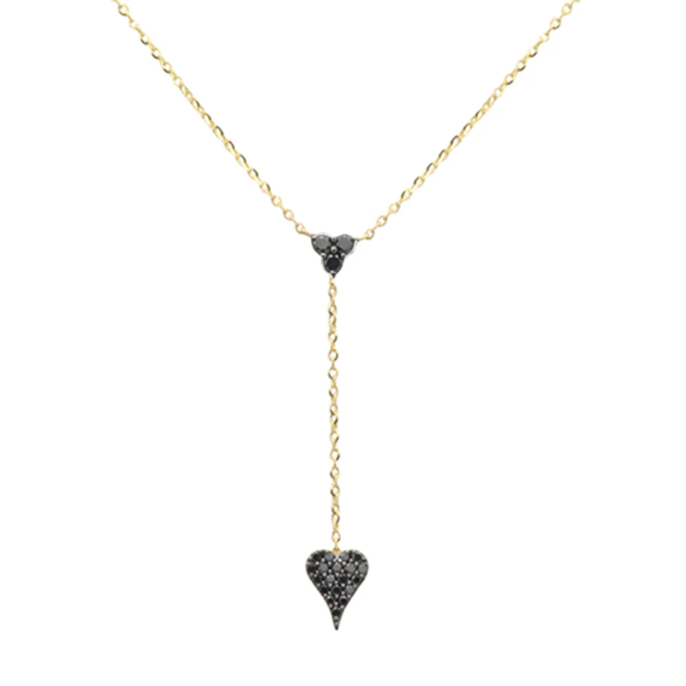 <span>DIAMOND CLOSEOUT! </span> .19ct G SI 14K Yellow Gold Diamond Black Diamond Heart Drop Pendant Necklace  16+2" Ext Long