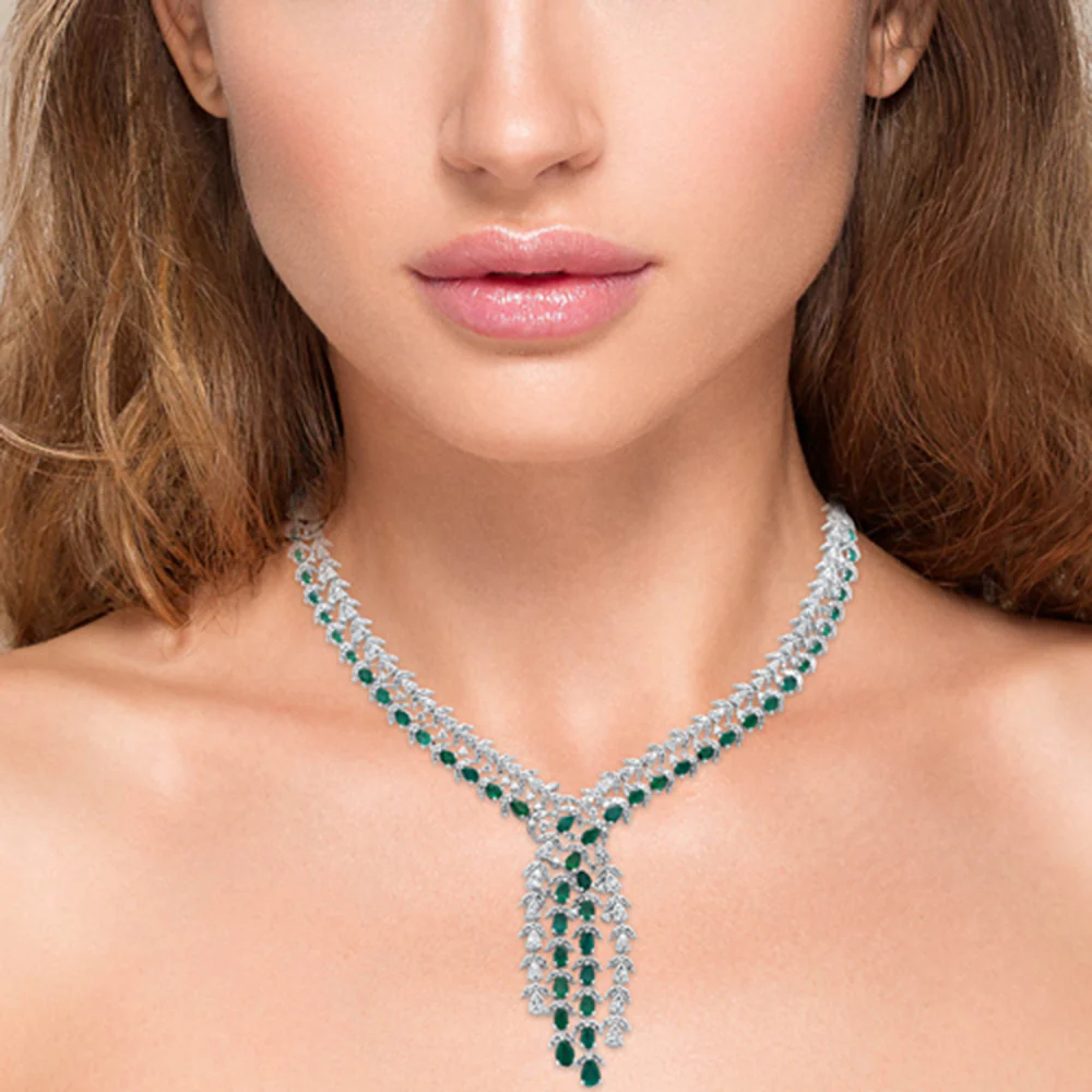 <span style="color:purple">SPECIAL!</span> 10.38ct G SI 14K White Gold Diamond & Natural Emerald Gemstones Pendant Necklace 16" Long - Image 3
