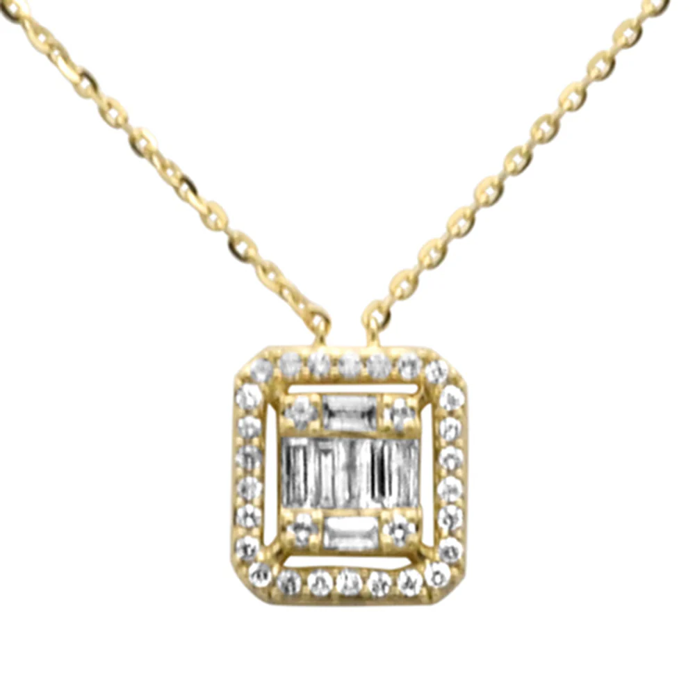 <span style="color:purple">SPECIAL!</span> .25ct G SI 14K Yellow Gold Round & Baguette Diamond Pendant Necklace 18" Long