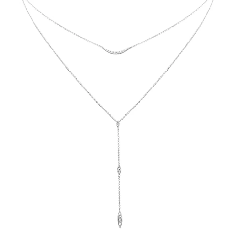 <span>DIAMOND CLOSEOUT! </span> .26ct G SI 14K White Gold Diamond Double Layers Drop Pendant Necklace 18" Long