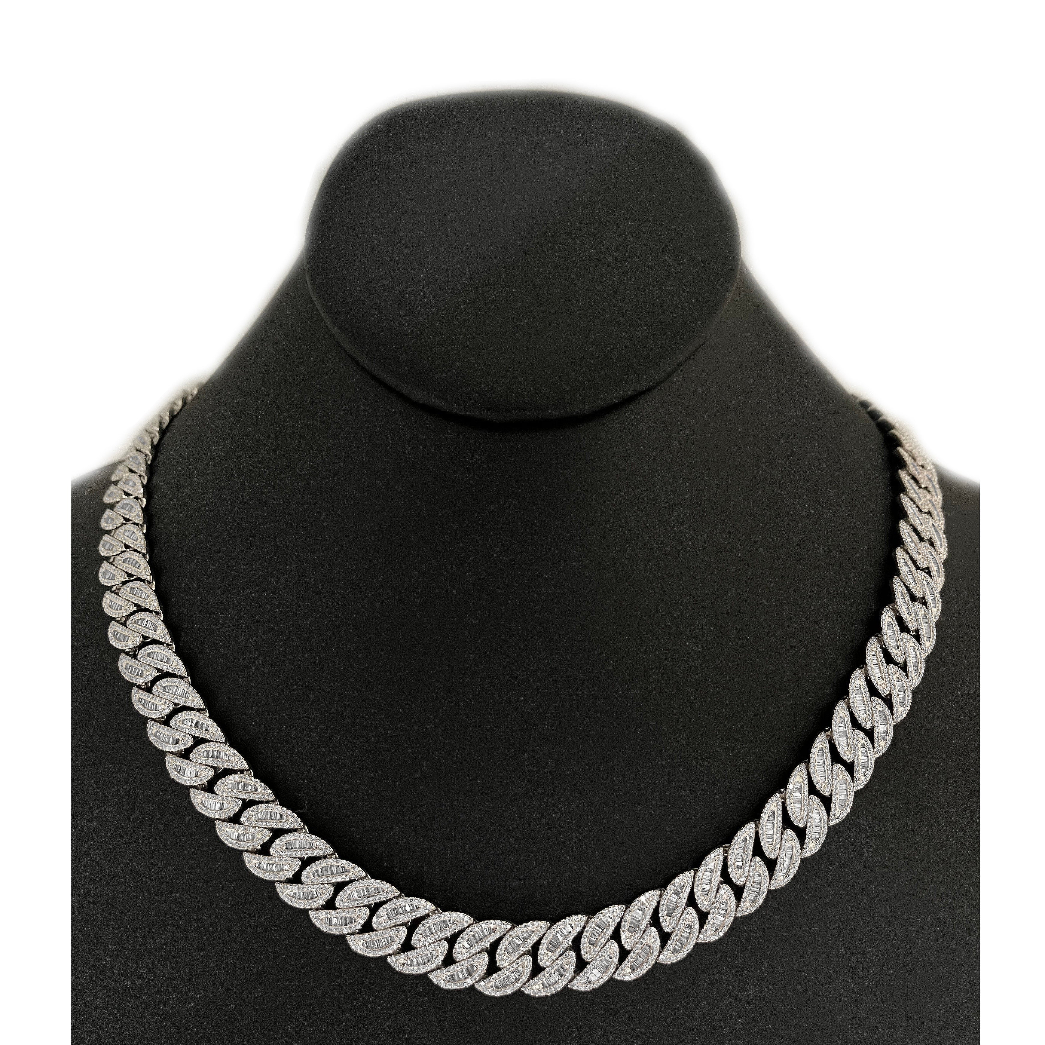 <span style="color:purple">SPECIAL!</span> 13mm 19.48ct G SI 14K White Gold Baguette & Round Diamond Cuban Necklace 20" - Image 2