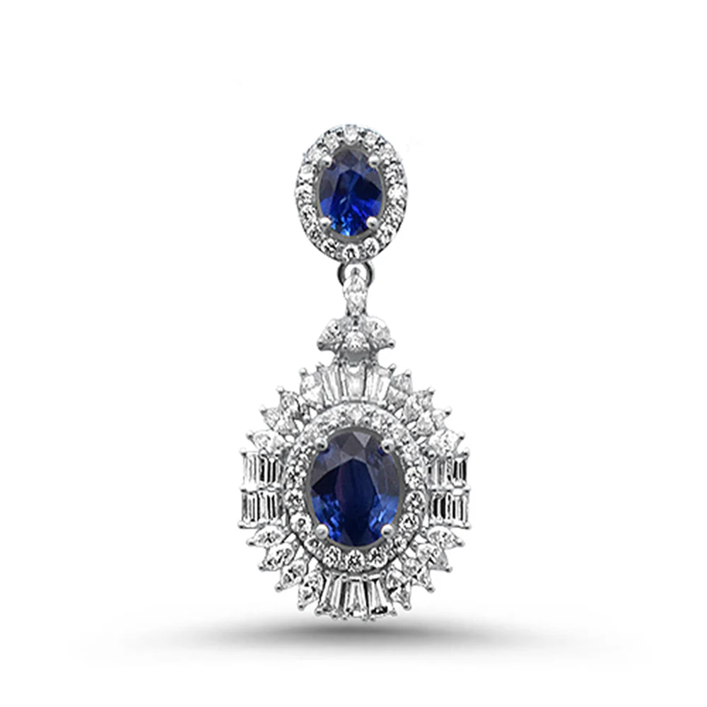 <span style="color:purple">SPECIAL!</span>4.39 G SI 14K White Gold Diamond & Blue Sapphire Gemstones Pendant