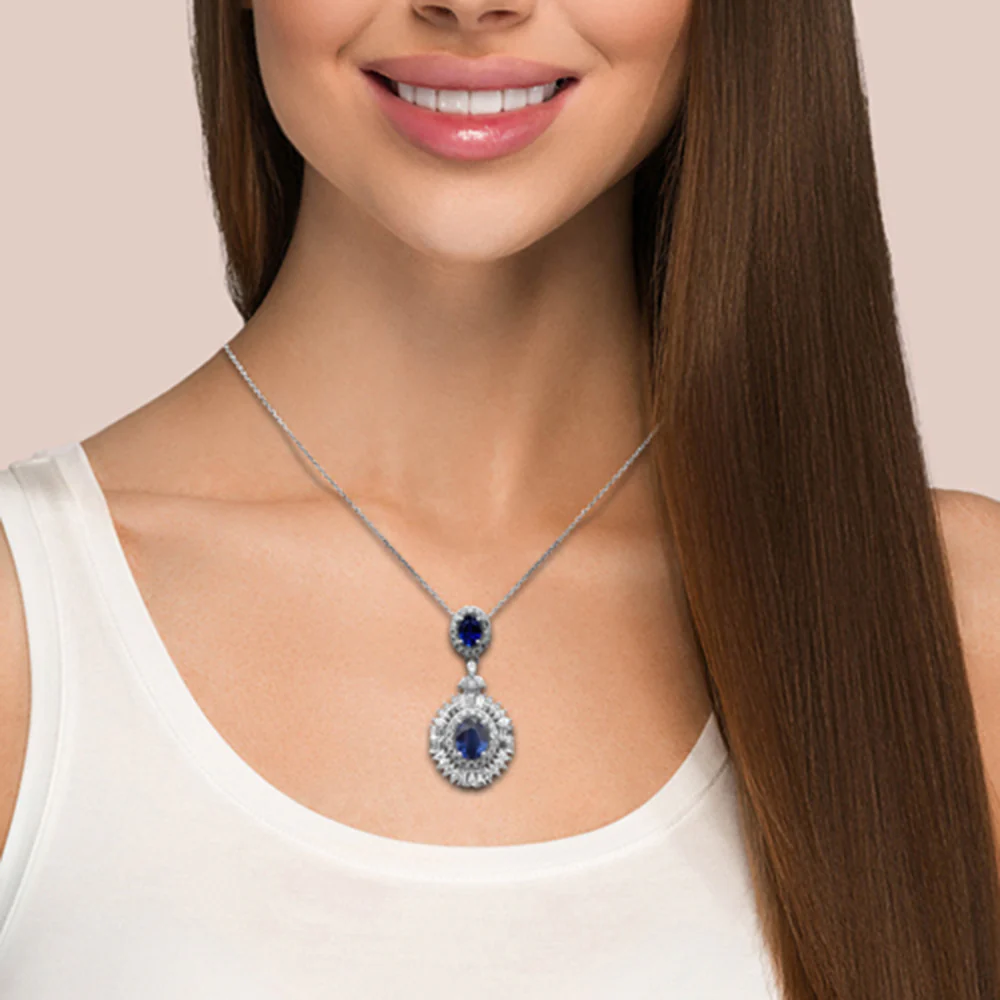 <span style="color:purple">SPECIAL!</span>4.39 G SI 14K White Gold Diamond & Blue Sapphire Gemstones Pendant - Image 2