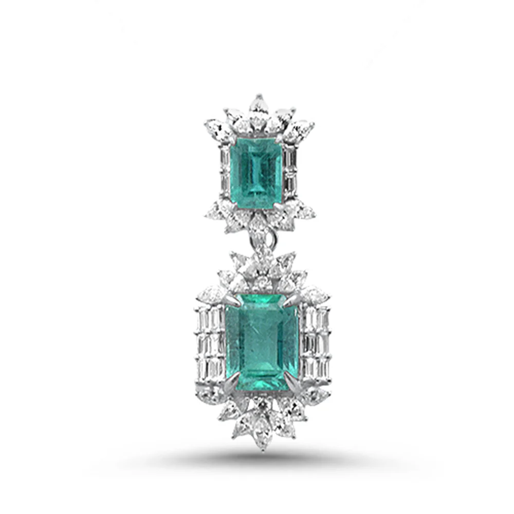 <span style="color:purple">SPECIAL!</span>5.64ct G SI 14K White Gold Diamond & Natural Emerald Gemstones Pendant