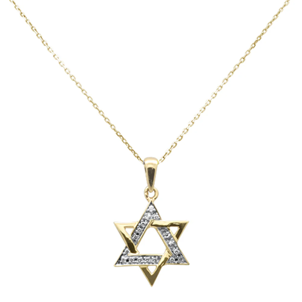 <span style="color:purple">SPECIAL!</span>.12ct G SI 14K Yellow Gold Diamond Star of David Pendant Necklace 18" Long Chain