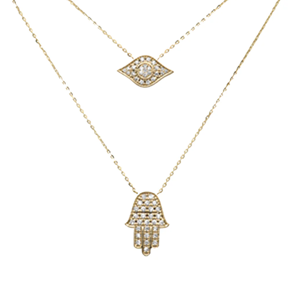 <span style="color:purple">SPECIAL!</span> .26ct G SI 14K Yellow Gold Diamond 2 Layers Pendant Necklace 18" Long