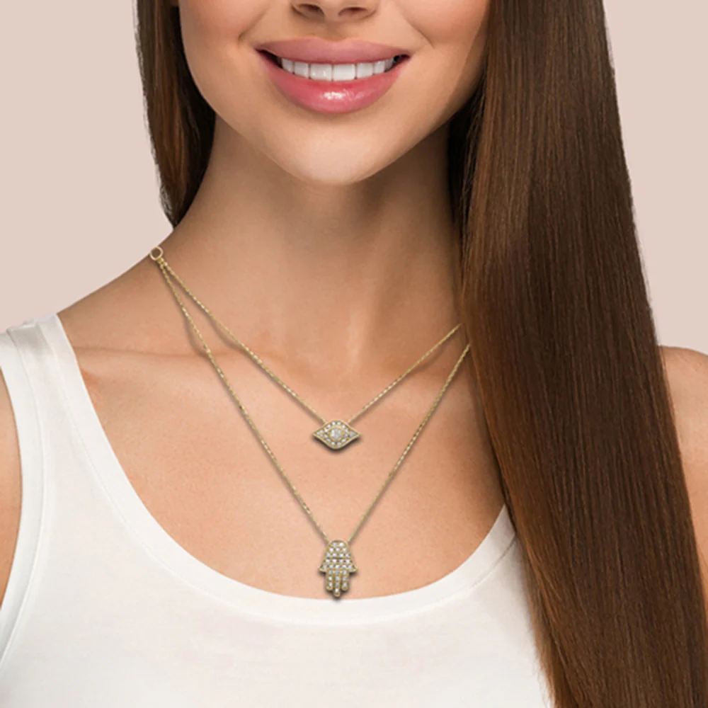 <span style="color:purple">SPECIAL!</span> .26ct G SI 14K Yellow Gold Diamond 2 Layers Pendant Necklace 18" Long - Image 2
