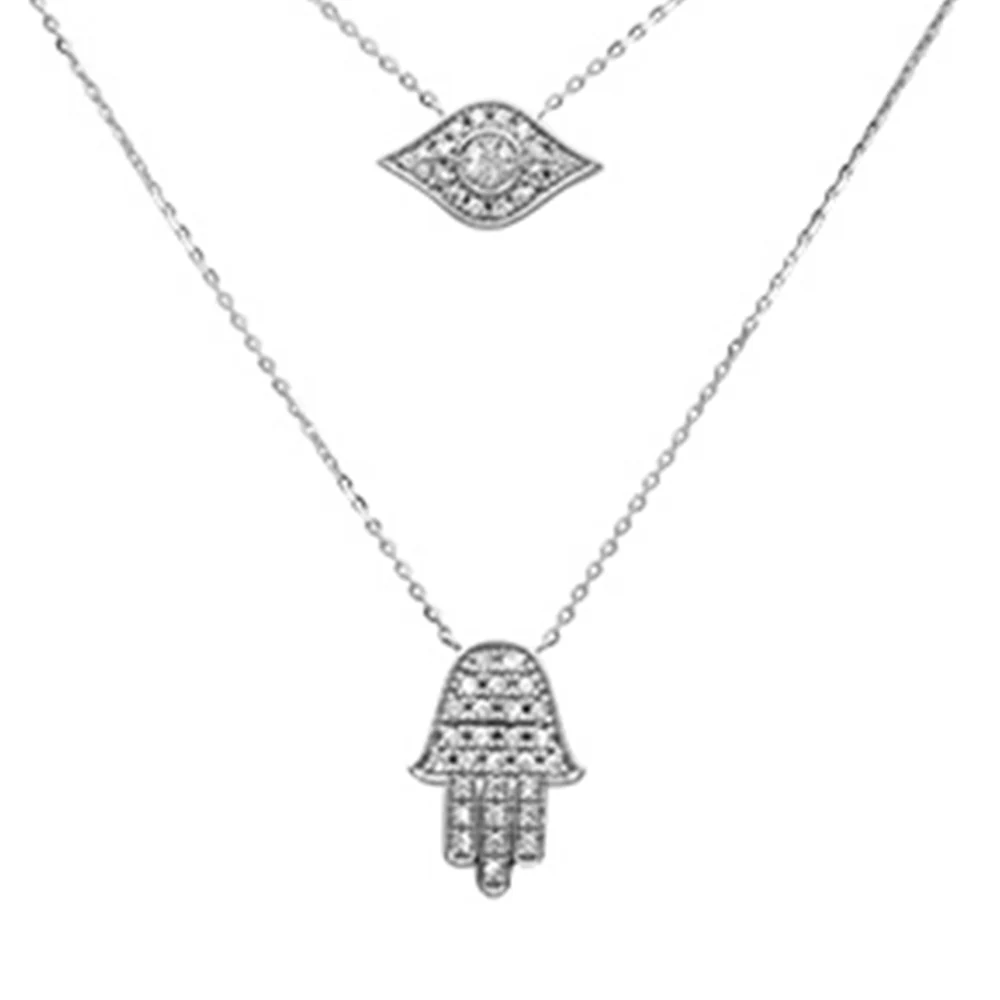 <span style="color:purple">SPECIAL!</span> .26ct G SI 14K White Gold Diamond 2 Layers Pendant Necklace 18" Long