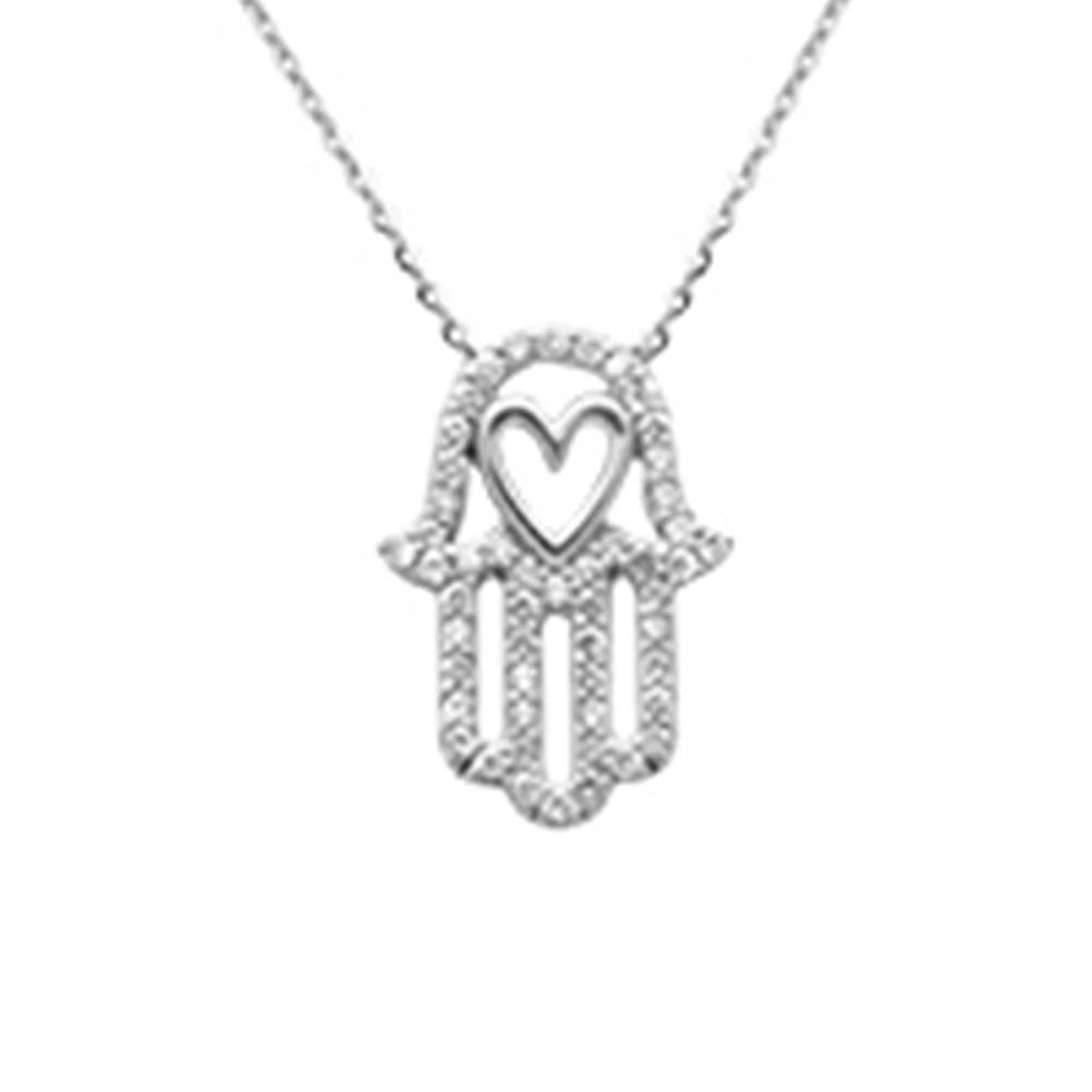 <span style="color:purple">SPECIAL!</span>.27ct G SI 14K White Gold Diamond Evil Eye Pendant Necklace 16+2" Ext