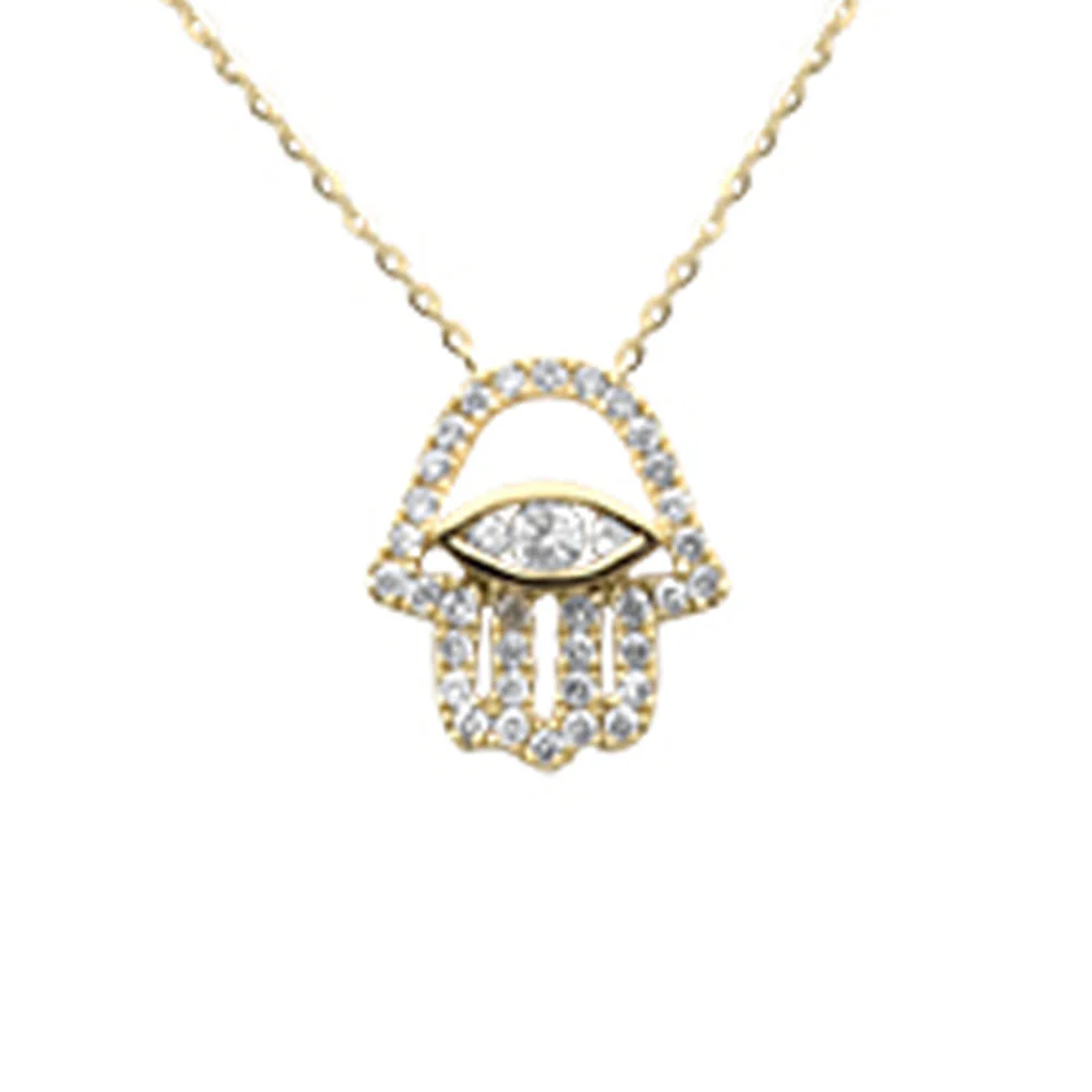 <span style="color:purple">SPECIAL!</span>.26ct G SI 14K Yellow Gold Diamond Evil Eye Pendant Necklace 16+2" Ext