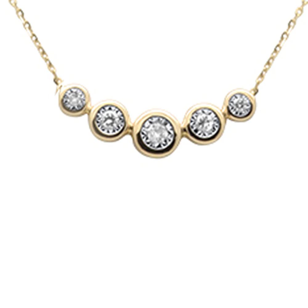 <span style="color:purple">SPECIAL!</span> .13ct G SI 14K Yellow Gold Diamond 5 Stones Pendant Necklace 16+2" Ext