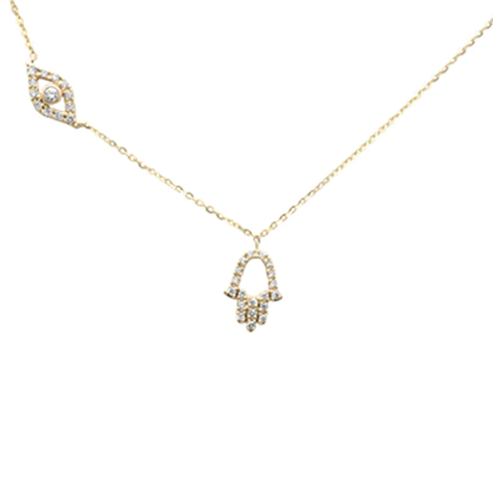 <span>DIAMOND CLOSEOUT! </span>.14ct G SI 14K Yellow Gold Diamond Evil Eye & Hamsa Pendant Necklace 16+2" Ext