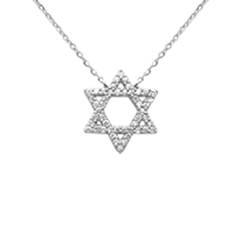 <span style="color:purple">SPECIAL!</span>.22ct G SI 14K White Gold Diamond Star of David Pendant Necklace 16+2" Ext