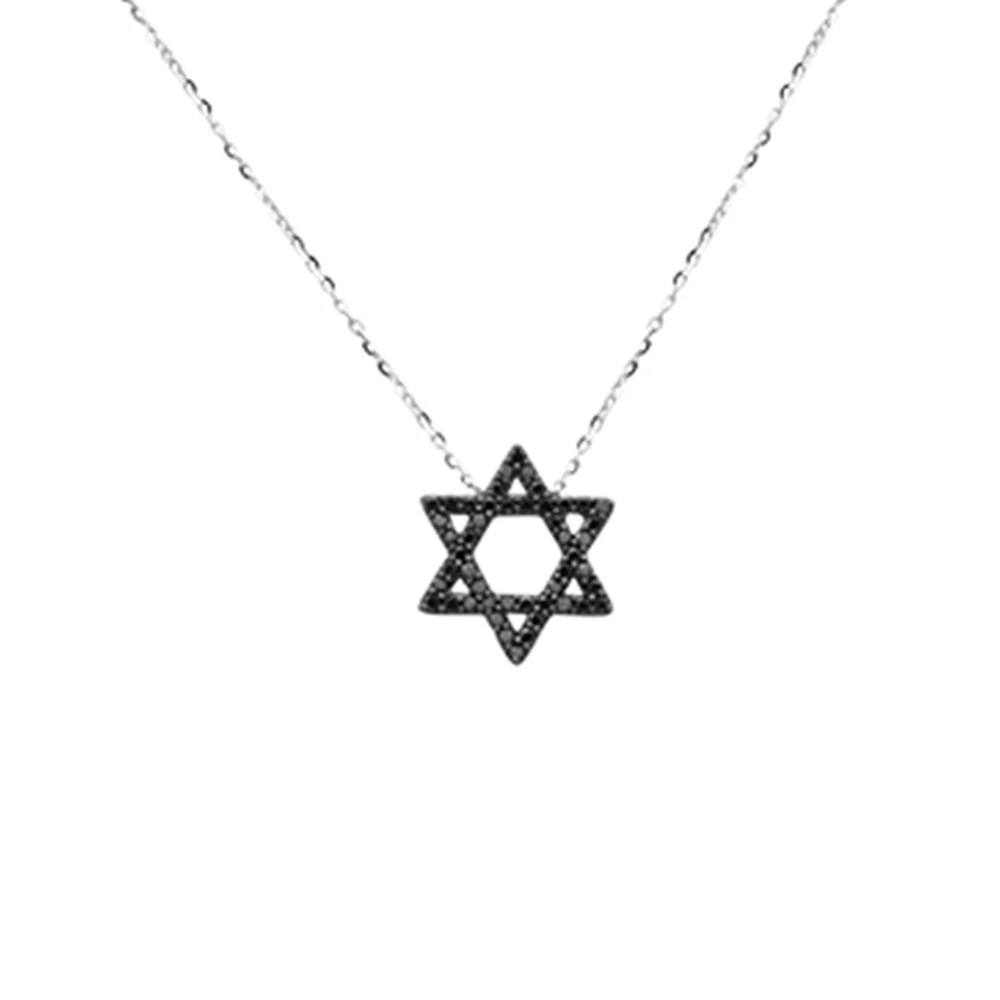 <span style="color:purple">SPECIAL!</span> .26ct G SI 14K White Gold Black Diamond Star of David Pendant Necklace 16+2" Ext
