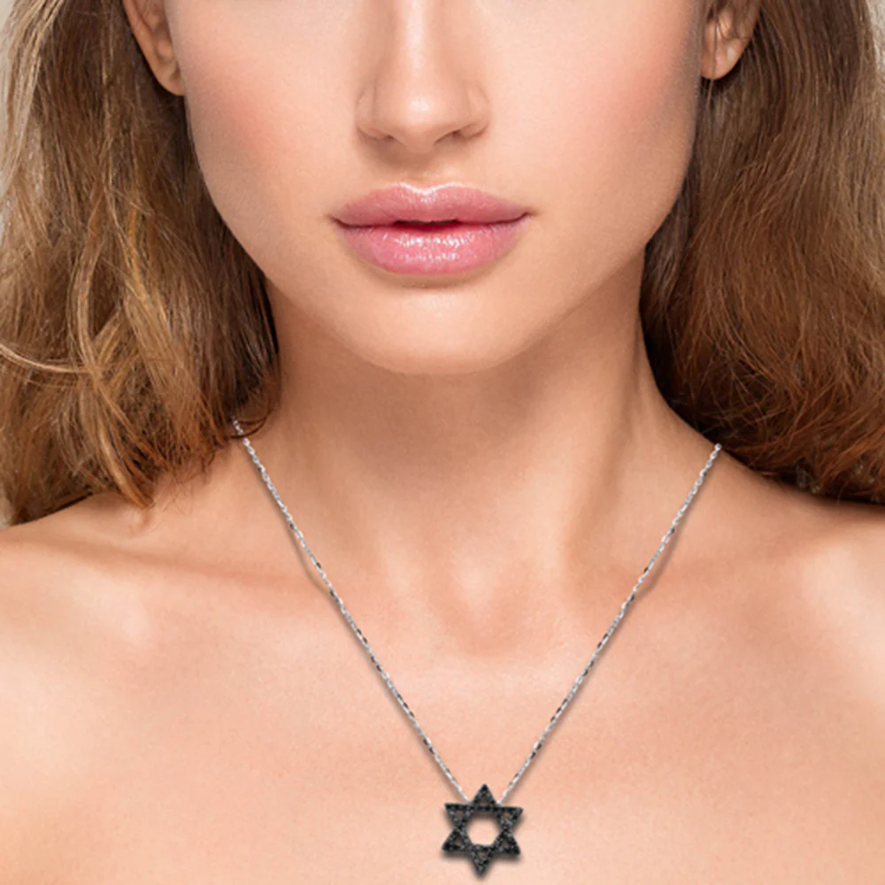 <span style="color:purple">SPECIAL!</span> .26ct G SI 14K White Gold Black Diamond Star of David Pendant Necklace 16+2" Ext - Image 2