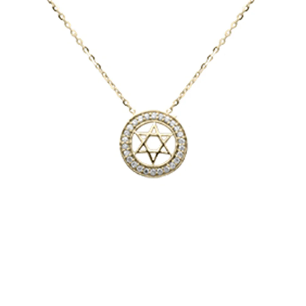 .08ct G SI 14K Yellow Gold Diamond Star of David Pendant Necklace 16+2" Ext