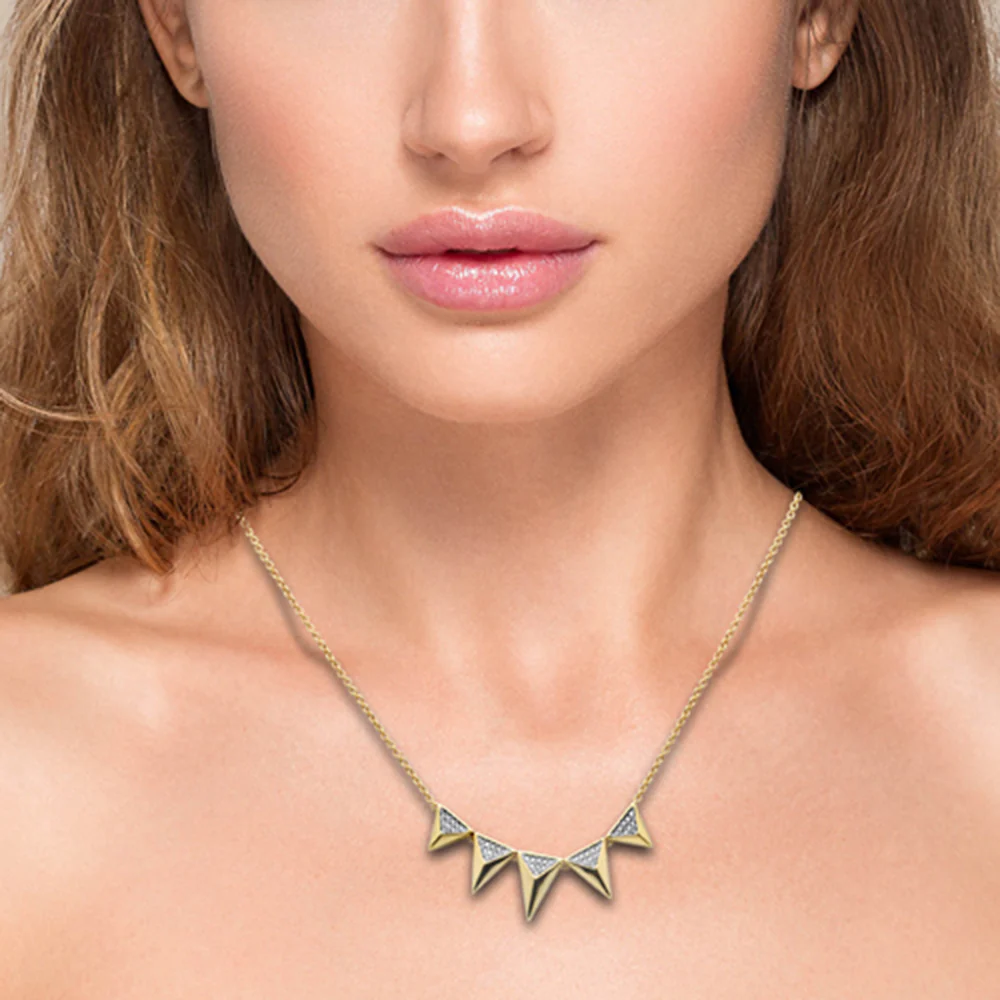 <span style="color:purple">SPECIAL!</span> .16ct G SI 14K Yellow Gold Diamond Multiple Triangle Shapes Pendant Necklace 14+2" Ext Long - Image 2