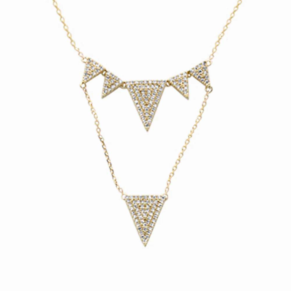 <span style="color:purple">SPECIAL!</span> .22ct G SI 14K Yellow Gold Diamond Multiple Triangle Shapes Pendant Necklace 18" long Chain