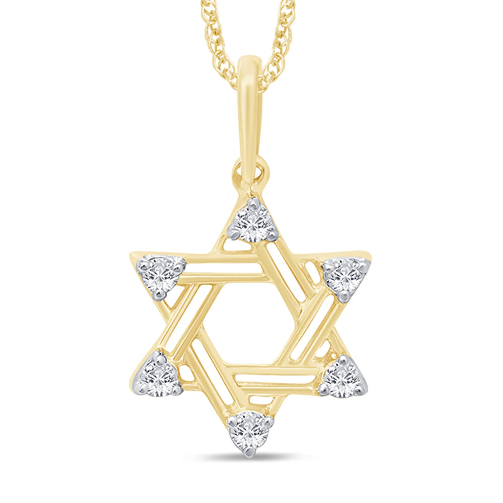 <span style="color:purple">SPECIAL!</span> .18ct G SI 14K Yellow Gold Diamond Star of David Pendant Necklace 18" Long