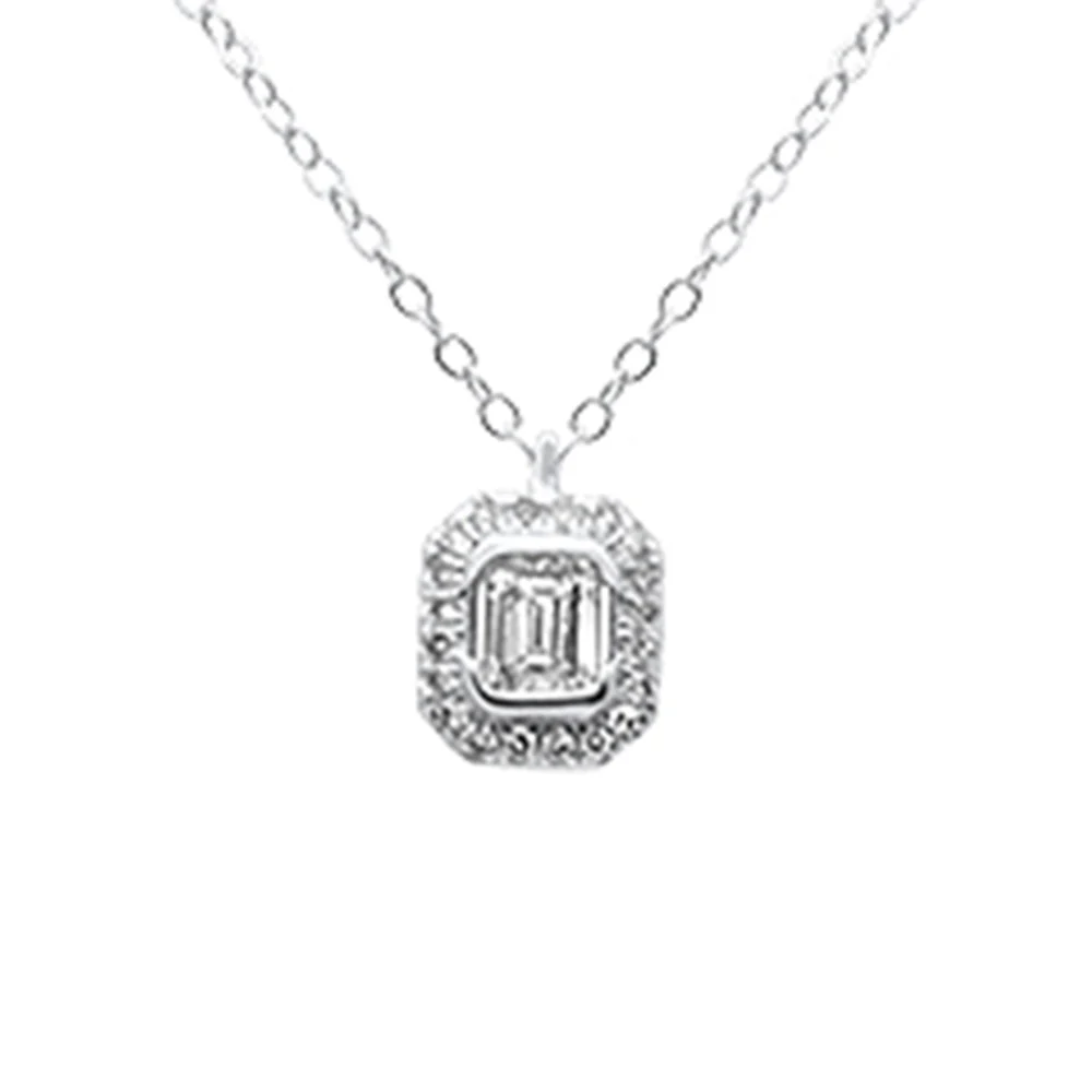 <span style="color:purple">SPECIAL!</span> .26ct G SI 14K White Gold Emerald Cut Diamond Solitaire Pendant Necklace 18" Long