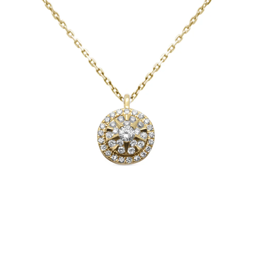.18ct G SI 14K Yellow Gold Diamond Halo Pendant Necklace 18" Chain