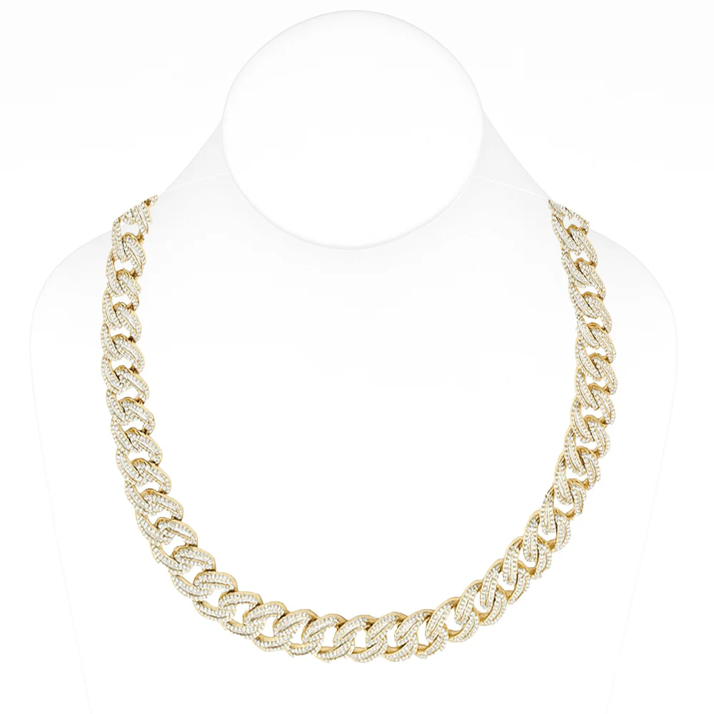 <span style="color:purple">SPECIAL!</span> 11mm 13.25ct G SI 14K Yellow Gold Baguette & Round Diamond Cuban Necklace 22"