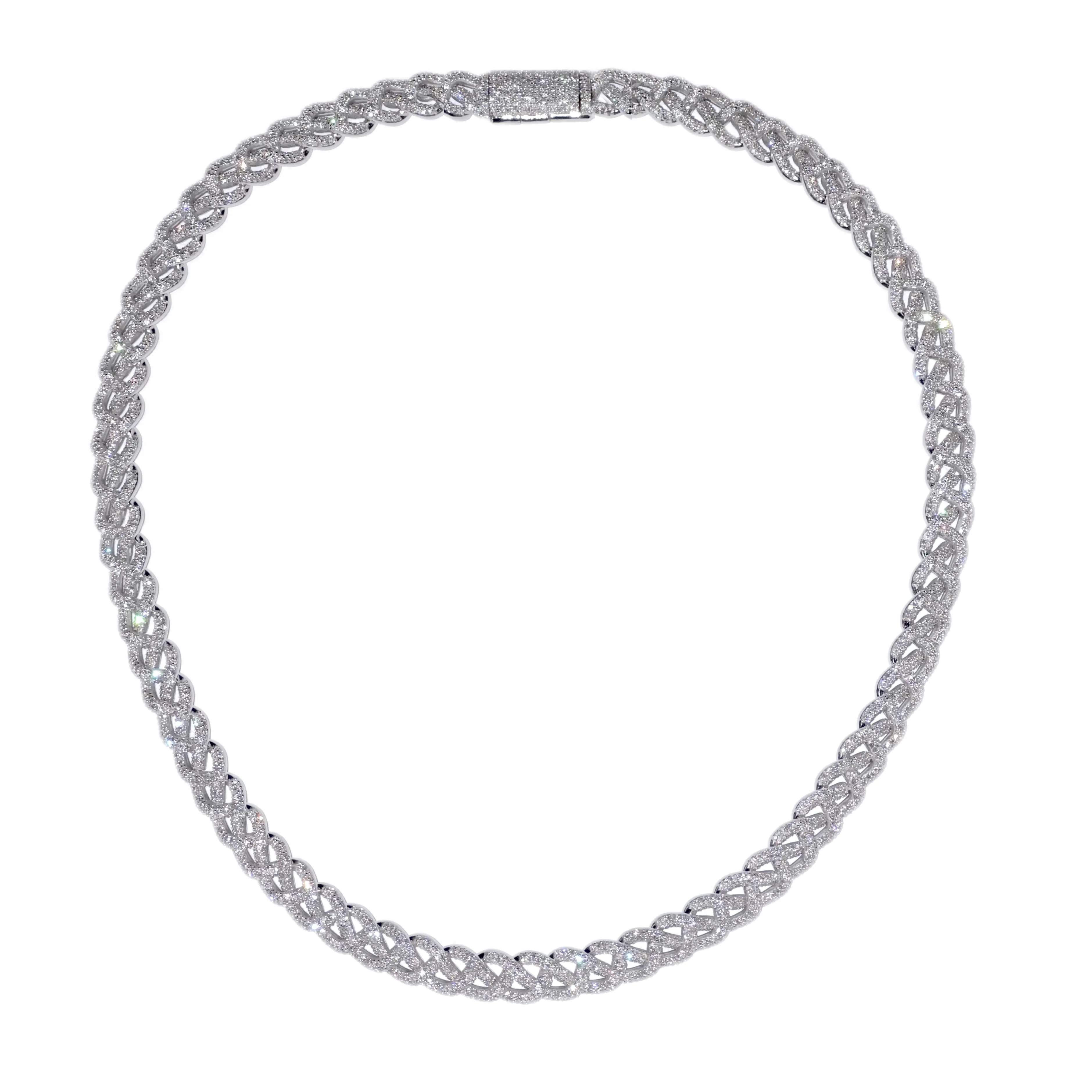 <span style="color:purple">SPECIAL!</span>7mm 8.36ct G SI 14K White Gold Diamond Round Cuban Style Choker Necklace 16" Long - Image 2