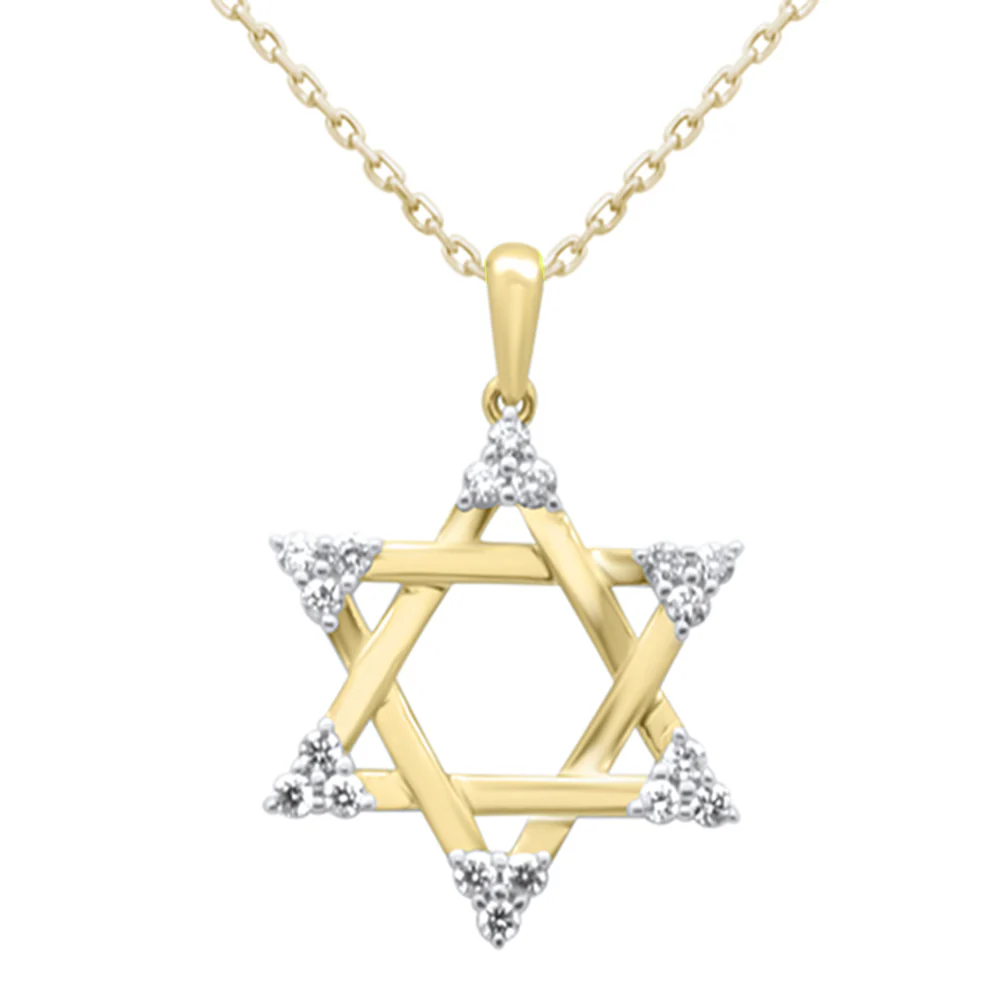 <span style="color:purple">SPECIAL!</span> .25ct G SI 14K Yellow Gold Diamond Star of David Pendant Necklace 18" Long Chain