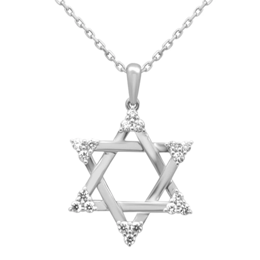 <span style="color:purple">SPECIAL!</span> .25ct G SI 14K White Gold Diamond Star of David Pendant Necklace 18" Long Chain