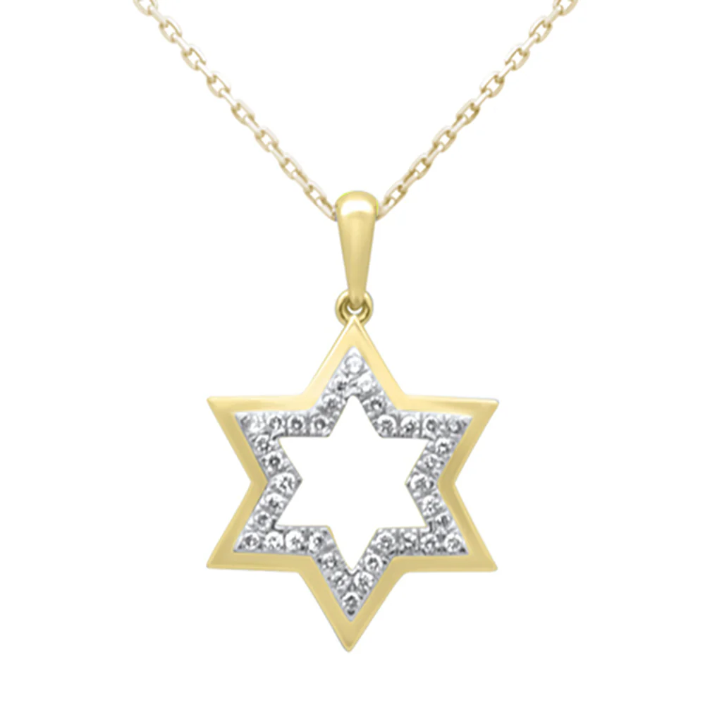 <span style="color:purple">SPECIAL!</span>  .20ct G SI 14K Yellow Gold Diamond Star of David Pendant Necklace 18" Long Chain