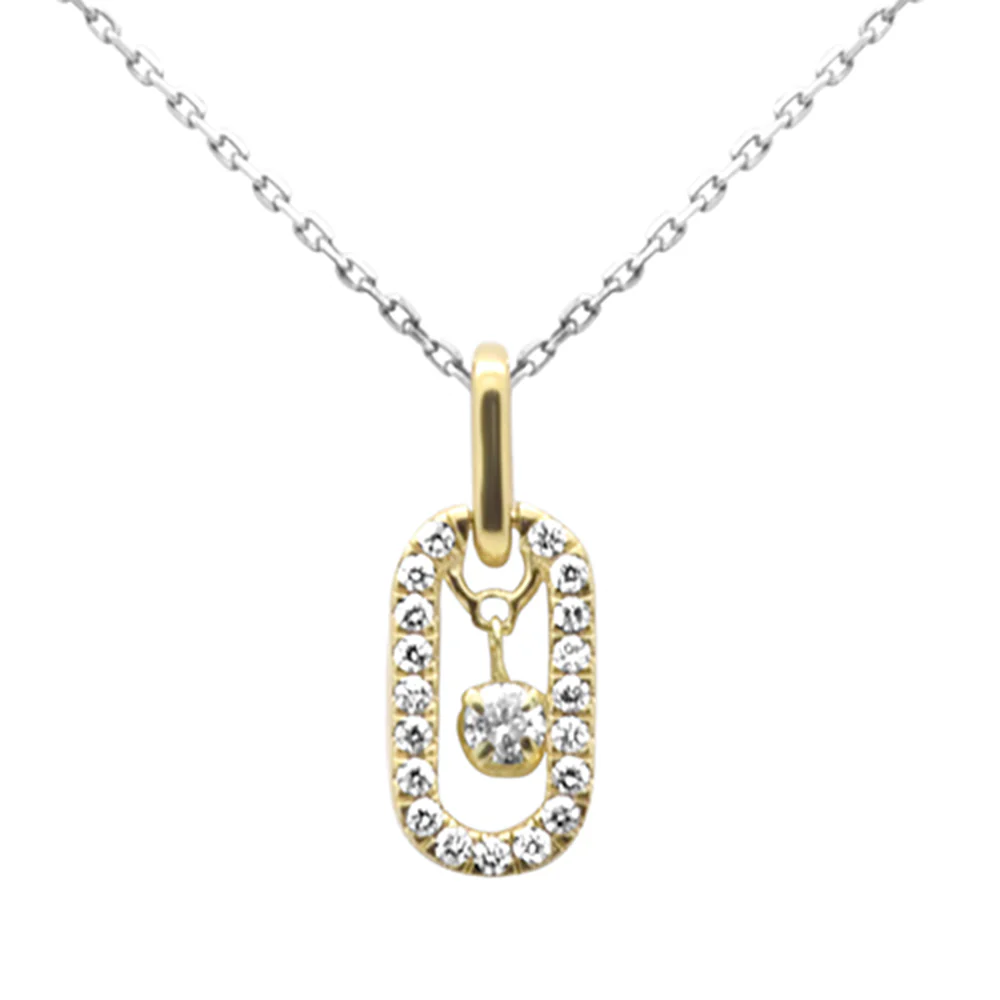 <span style="color:purple">SPECIAL!</span>  .26ct G SI 14K Yellow Gold Diamond Paperclip Drop Pendant Necklace 18" Long Chain