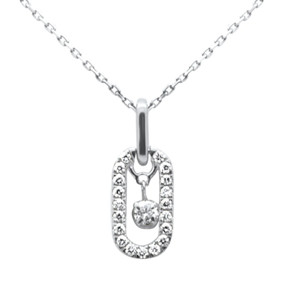 <span style="color:purple">SPECIAL!</span>  .26ct G SI 14K White Gold Diamond Paperclip Drop Pendant Necklace 18" Long Chain