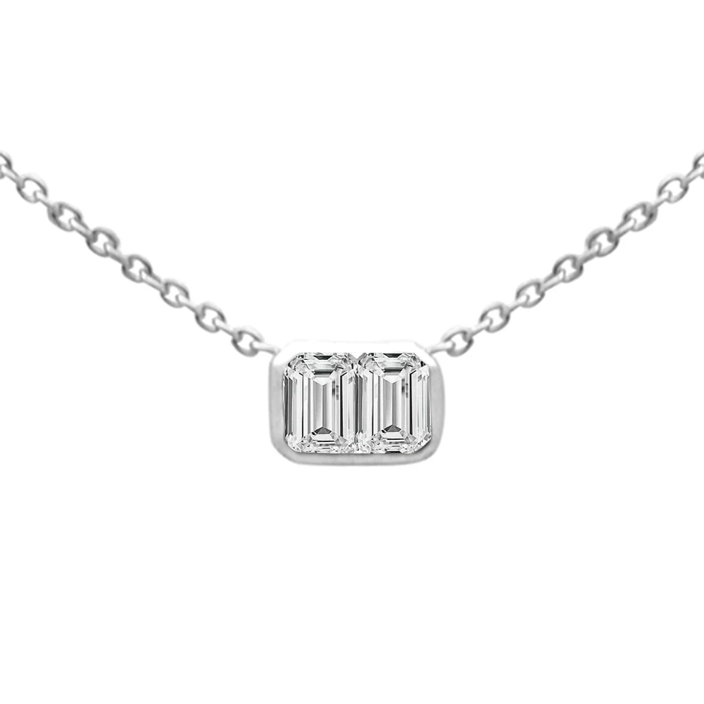 <span style="color:purple">SPECIAL!</span>.30ct G SI 14K White Gold Emerald Cut Diamond Pendant Necklace 16+2" Ext Long Chain