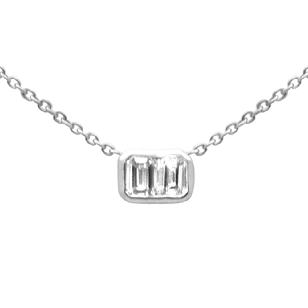 <span style="color:purple">SPECIAL!</span>.30ct G SI 14K White Gold Emerald Cut Diamond Pendant Necklace 16+2" Ext Long Chain - Image 2