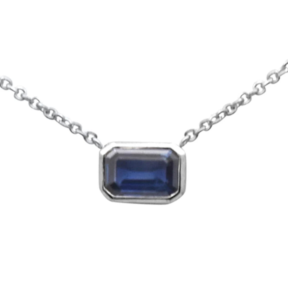 <span style="color:purple">SPECIAL!</span> .63ct G SI 14K White Gold Blue Sapphire Gemstone Pendant Necklace 16+2" Ext Long Chain