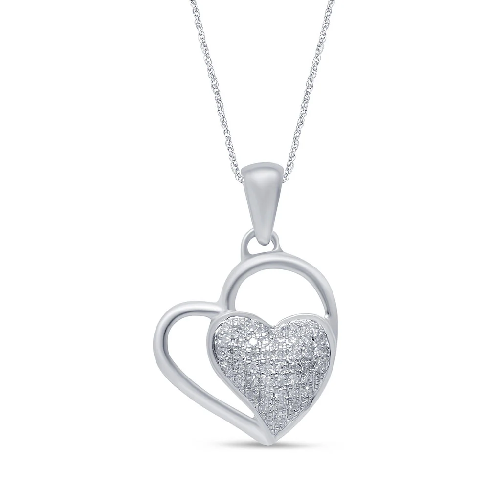 <span style="color:purple">SPECIAL!</span>.10ct G SI 14K White Gold Diamond Heart Pendant Necklace 18" Long Chain