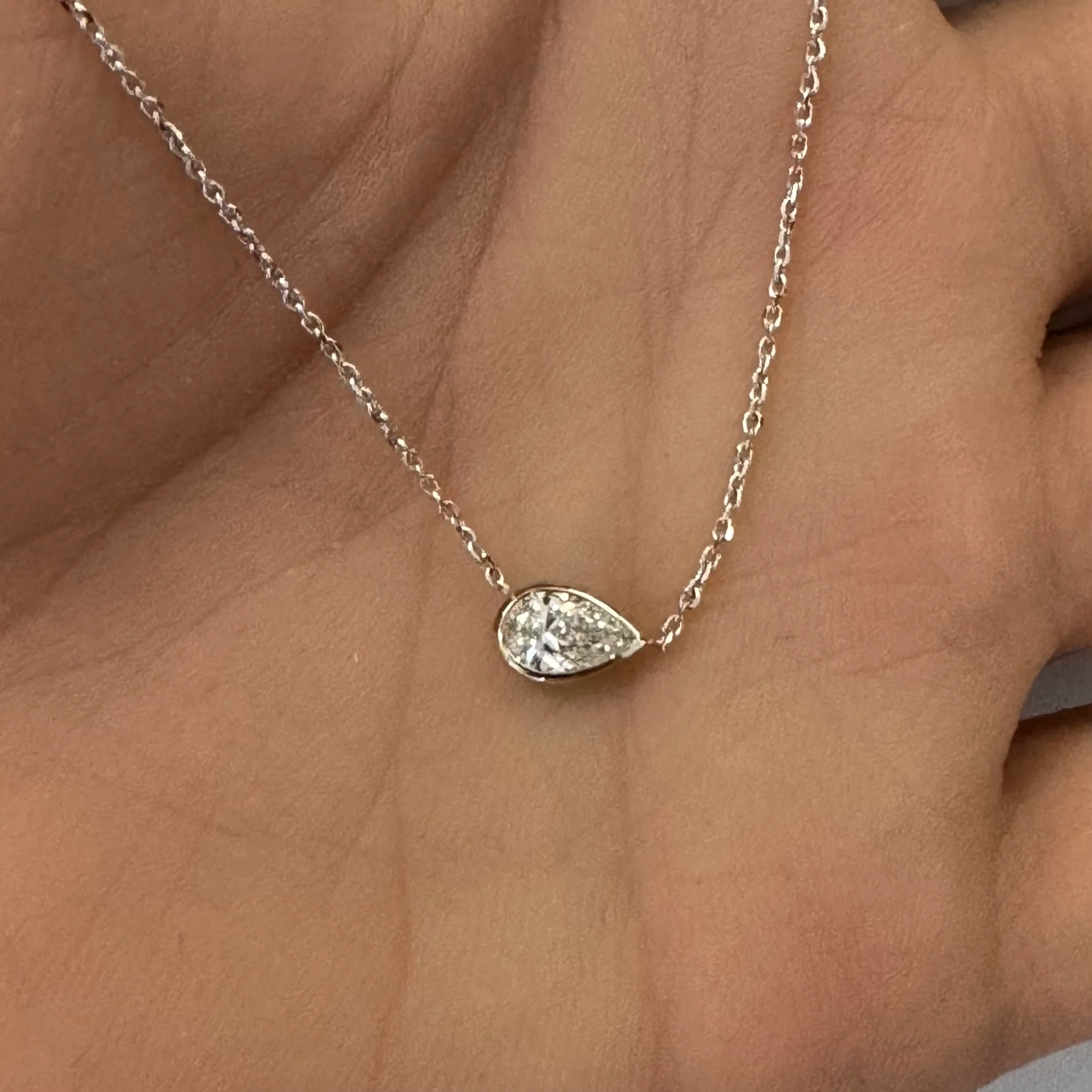 <span style="color:purple">SPECIAL!</span> .35ct G SI 14K White Gold Pear Shape Diamond Sideways Pendant Necklace 16+2" Ext - Image 2