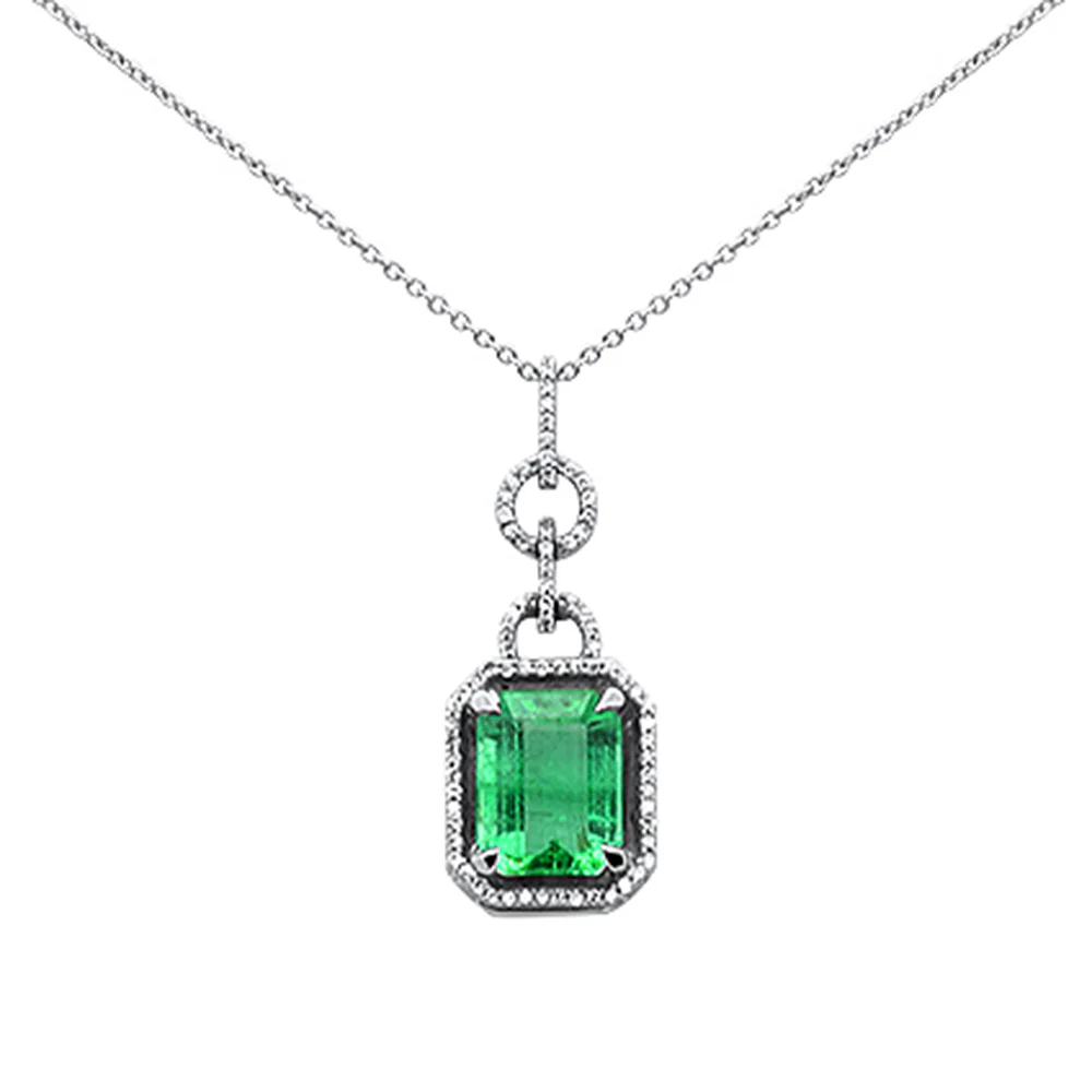 <span style="color:purple">SPECIAL!</span>3.02ct G SI 14K White Gold Diamond & Natural Emerald Gemstone Pendant Necklace 16" - Image 2