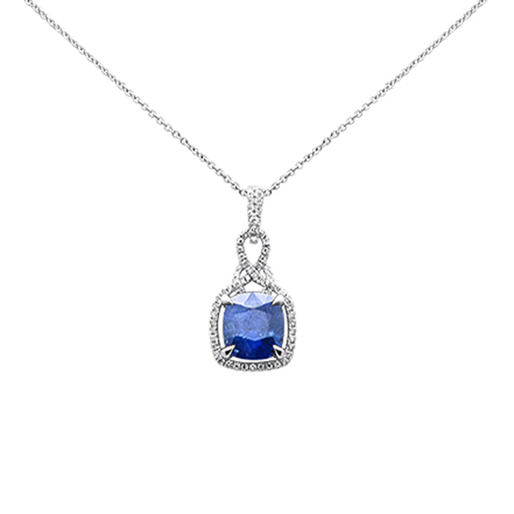 <span style="color:purple">SPECIAL!</span>3.11ct G SI 14K White Gold Diamond & Blue Sapphire Gemstone Pendant Necklace 16" Long Chain - Image 2