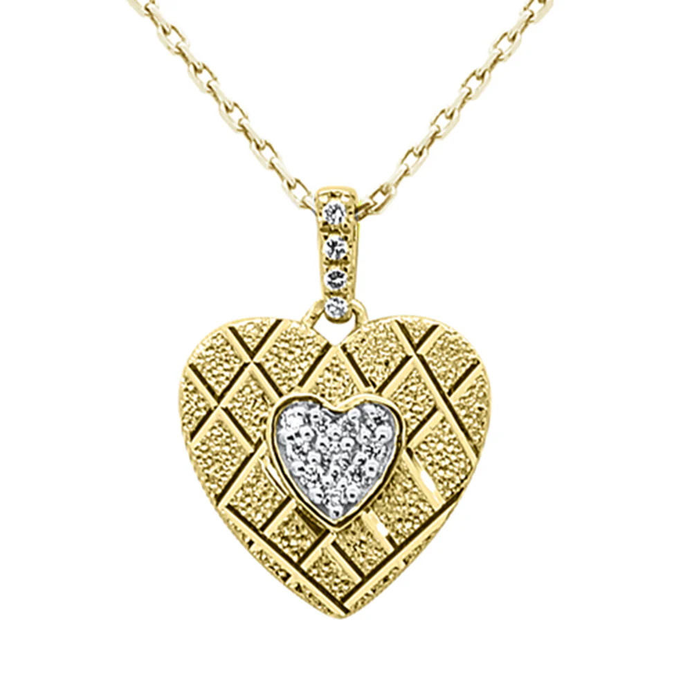 .06ct G SI 14K Yellow Gold Diamond Heart Shape Pendant Necklace 18" Long Chain