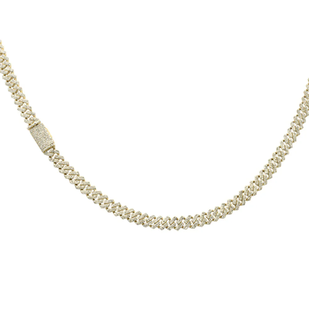 <span style="color:purple">SPECIAL!</span>5mm 3.83ct G SI 14K Yellow Gold Round Diamond Square Cuban Necklace 16" Long