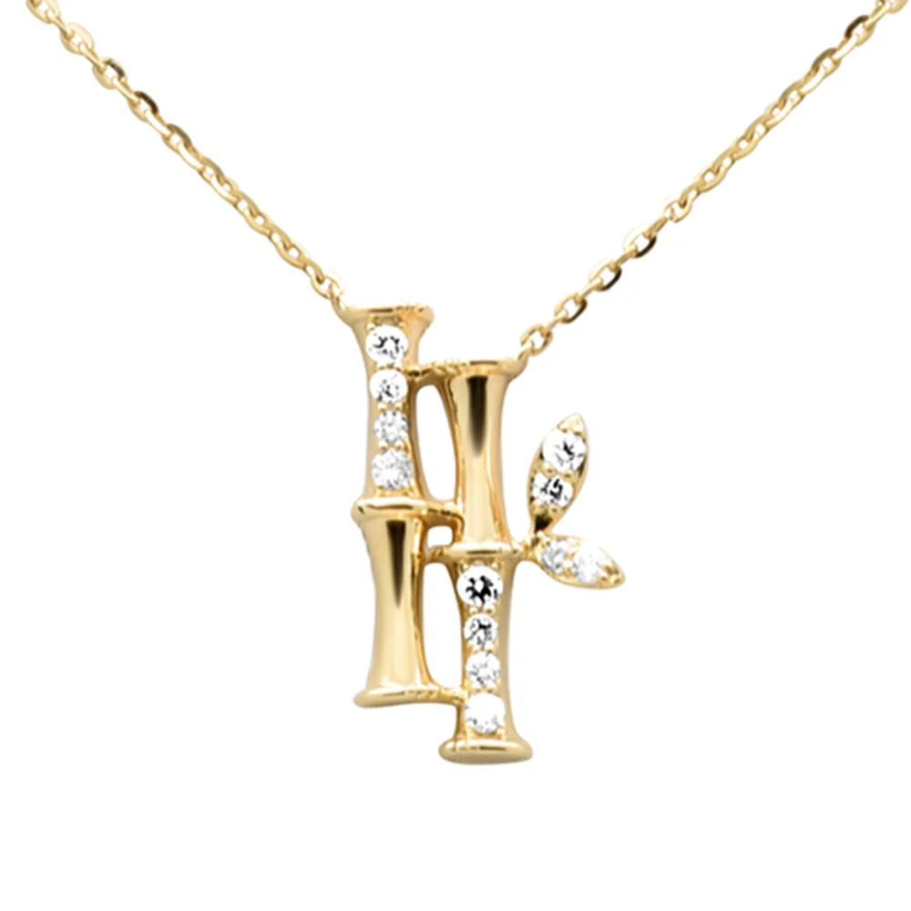 <span style="color:purple">SPECIAL!</span> .11ct G SI 14K Yellow Gold Diamond Bamboo Pendant Necklace 16+2" Ext