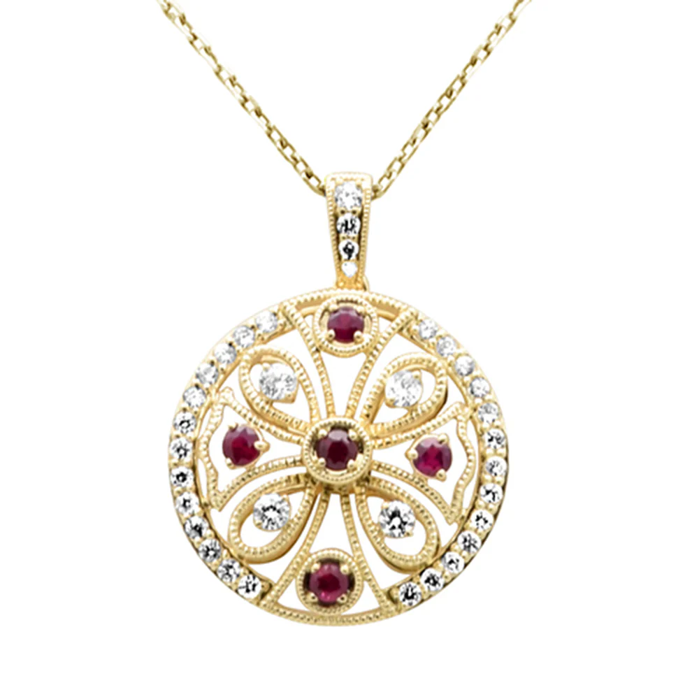 <span style="color:purple">SPECIAL!</span> .46ct G SI 14K Yellow Gold Diamond & Ruby Gemstone Pendant Necklace 18" Chain